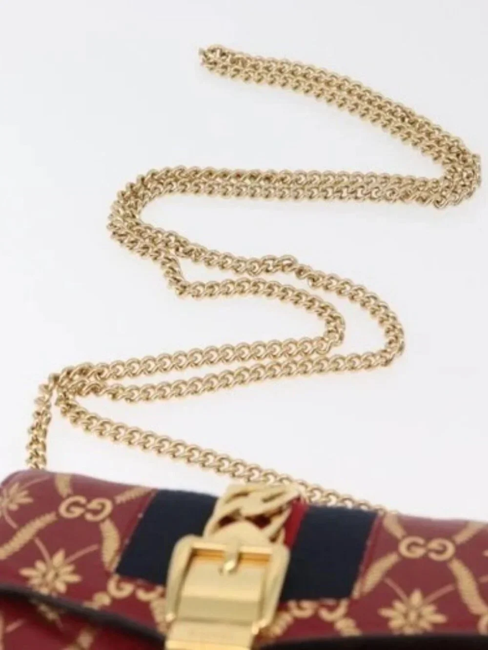 GUCCI GG Canvas Sylvie Sherry Line Chain Bag Leather Red 494646 Auth BAZ806A